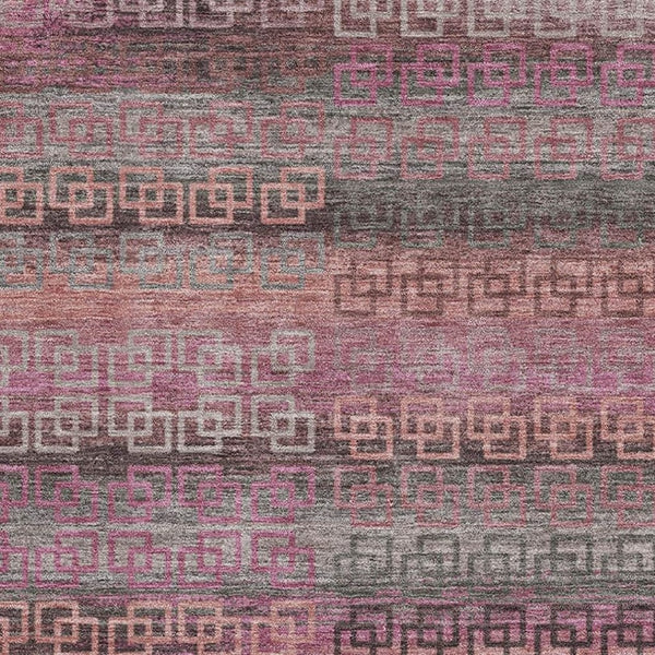 HomeRoots 10' Pink and Gray Striped Washable Area Rug - Durable, UV-Protected, Perfect for Busy Homes! 715093