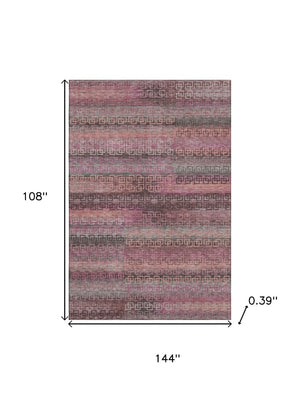 HomeRoots 10' Pink and Gray Striped Washable Area Rug - Durable, UV-Protected, Perfect for Busy Homes! 715093