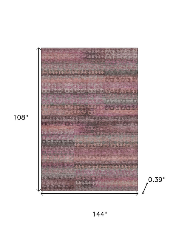 HomeRoots 10' Pink and Gray Striped Washable Area Rug - Durable, UV-Protected, Perfect for Busy Homes! 715093