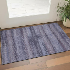 HomeRoots 5' X 8' Stylish Plum and Purple Striped Washable Area Rug with UV Protection for Active Homes 715095