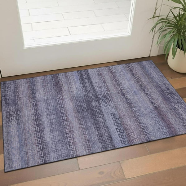 HomeRoots 5' X 8' Stylish Plum and Purple Striped Washable Area Rug with UV Protection for Active Homes 715095
