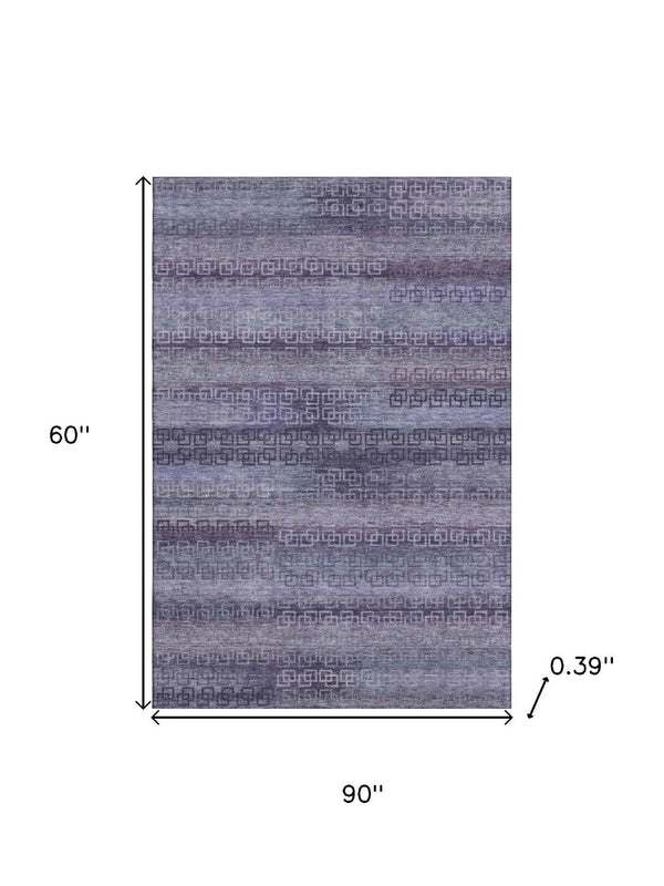 HomeRoots 8' Washable Round Rug in Rich Plum & Purple Stripes – UV Protected, Durable, Kid & Pet Friendly! 715096
