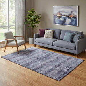 HomeRoots 8' Washable Round Rug in Rich Plum & Purple Stripes – UV Protected, Durable, Kid & Pet Friendly! 715096