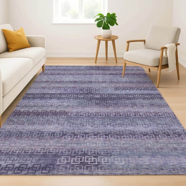 HomeRoots 9' X 12' Plum and Purple Striped Washable Area Rug - Soft, Durable, UV Protected for Busy Homes 715098