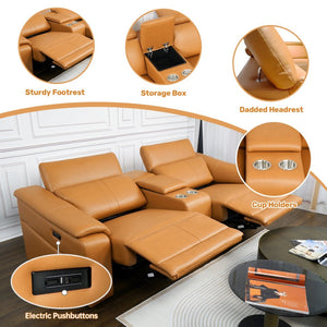 English Elm Power Reclining Loveseat with Faux Leather Upholstery Usb Ports and Storage Console W3795S00005