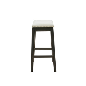 JLA Home Madison Park - Counter Stool with Cream Upholstery, Dark Grey Solid Wood Frame, Pewter Nailhead Trim & Metal Kickplate (27.36") MP104-1123