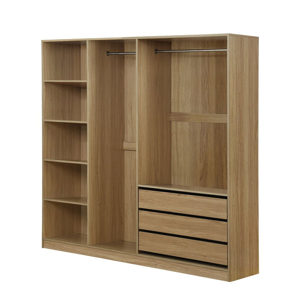 English Elm Doorless Open Wardrobe with 6 Compartments and 3 Drawers, Modern Space-Saving Storage for Bedroom Natural N820S00036D