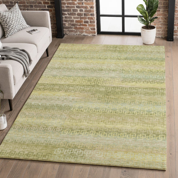 HomeRoots 5' X 8' Sage and Gold Striped Washable Area Rug - Stylish, Durable, UV-Protected for Busy Homes 715101
