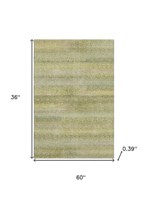 HomeRoots 5' X 8' Sage and Gold Striped Washable Area Rug - Stylish, Durable, UV-Protected for Busy Homes 715101