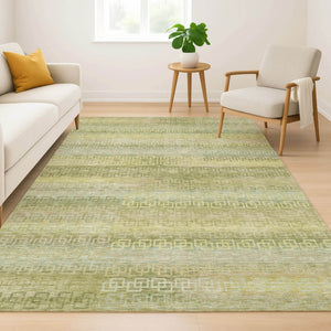 HomeRoots 5' X 8' Sage and Gold Striped Washable Area Rug - Stylish, Durable, UV-Protected for Busy Homes 715101
