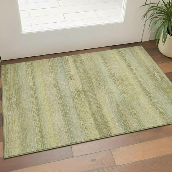 HomeRoots 5' X 8' Sage and Gold Striped Washable Area Rug - Stylish, Durable, UV-Protected for Busy Homes 715101