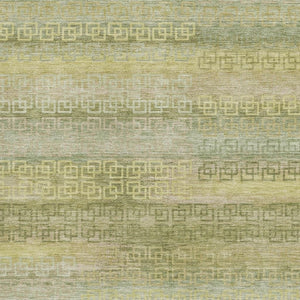 HomeRoots 8' Sage and Gold Striped Washable Round Rug – Durable, UV-Protected, Non-Slip Design for Homes! 715102