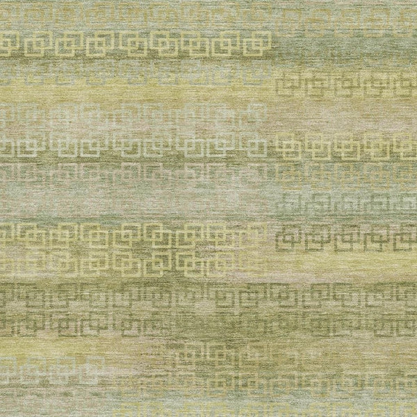 HomeRoots 8' Sage and Gold Striped Washable Round Rug – Durable, UV-Protected, Non-Slip Design for Homes! 715102
