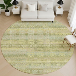 HomeRoots 8' X 10' Sage and Gold Striped Washable Area Rug - Stain Resistant, UV Protected, Stylish & Durable! 715103