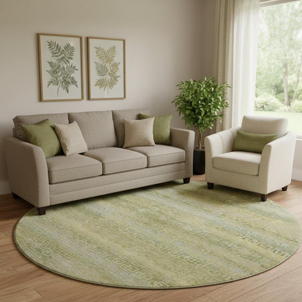 HomeRoots 8' X 10' Sage and Gold Striped Washable Area Rug - Stain Resistant, UV Protected, Stylish & Durable! 715103