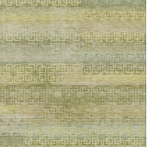 HomeRoots 9' X 12' Sage & Gold Striped Washable Area Rug - Durable, UV-Protected, Stylish for Every Space! 715104