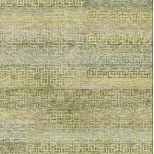HomeRoots 9' X 12' Sage & Gold Striped Washable Area Rug - Durable, UV-Protected, Stylish for Every Space! 715104