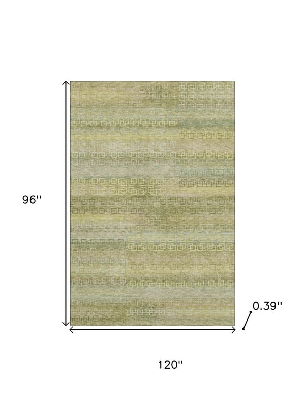 HomeRoots 9' X 12' Sage & Gold Striped Washable Area Rug - Durable, UV-Protected, Stylish for Every Space! 715104