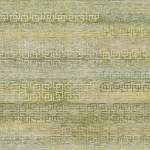 HomeRoots 10' Sage and Gold Striped Area Rug - Washable, UV-Protected, Durable for High-Traffic Spaces! 715105