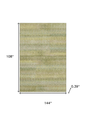 HomeRoots 10' Sage and Gold Striped Area Rug - Washable, UV-Protected, Durable for High-Traffic Spaces! 715105
