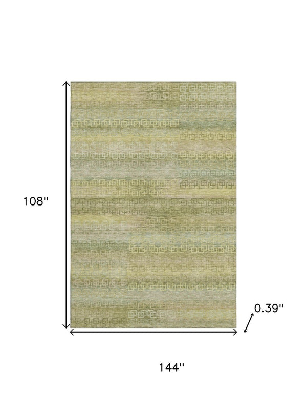 HomeRoots 10' Sage and Gold Striped Area Rug - Washable, UV-Protected, Durable for High-Traffic Spaces! 715105