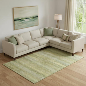 HomeRoots 10' Sage and Gold Striped Area Rug - Washable, UV-Protected, Durable for High-Traffic Spaces! 715105