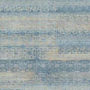 HomeRoots 5' X 8' Teal And Beige Striped Area Rug - Washable, UV Protected, Stain Resistant for Busy Homes 715107