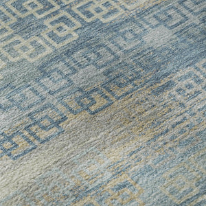 HomeRoots 5' X 8' Teal And Beige Striped Area Rug - Washable, UV Protected, Stain Resistant for Busy Homes 715107