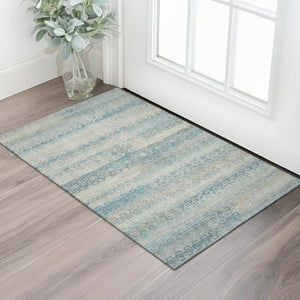 HomeRoots 5' X 8' Teal And Beige Striped Area Rug - Washable, UV Protected, Stain Resistant for Busy Homes 715107