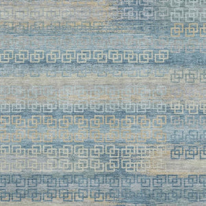 HomeRoots 8' Coastal Teal and Beige Striped Washable Round Rug with UV Protection for Family-Friendly Spaces 715108