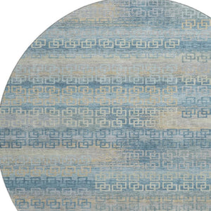 HomeRoots 8' X 10' Teal and Beige Striped Washable Area Rug with UV Protection for Stylish, Easy Care Living Spaces 715109