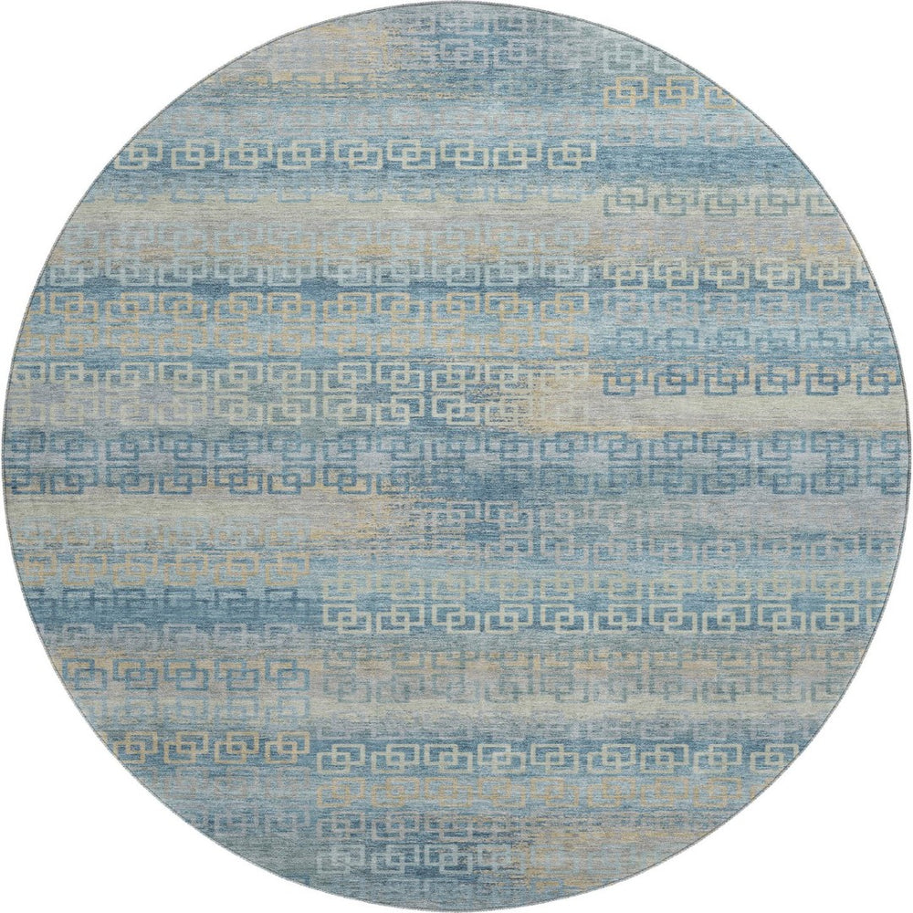 HomeRoots 8' X 10' Teal and Beige Striped Washable Area Rug with UV Protection for Stylish, Easy Care Living Spaces 715109