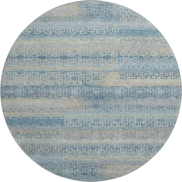 HomeRoots 8' X 10' Teal and Beige Striped Washable Area Rug with UV Protection for Stylish, Easy Care Living Spaces 715109