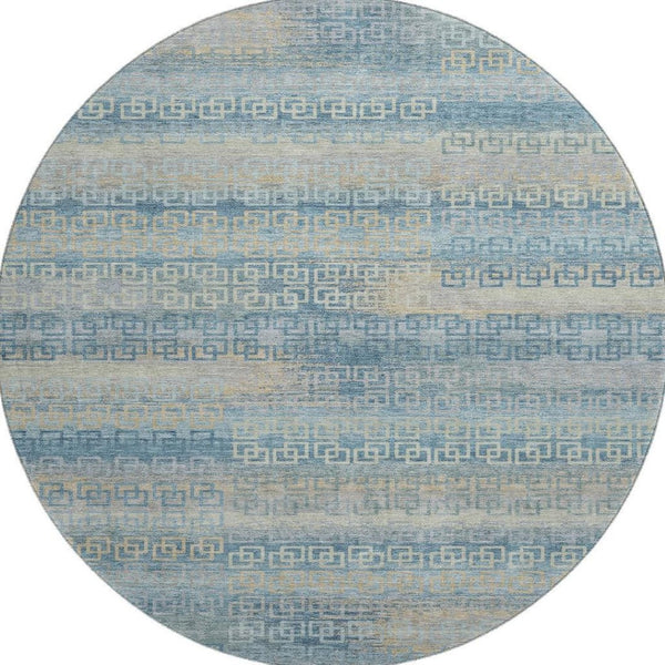 HomeRoots 8' X 10' Teal and Beige Striped Washable Area Rug with UV Protection for Stylish, Easy Care Living Spaces 715109