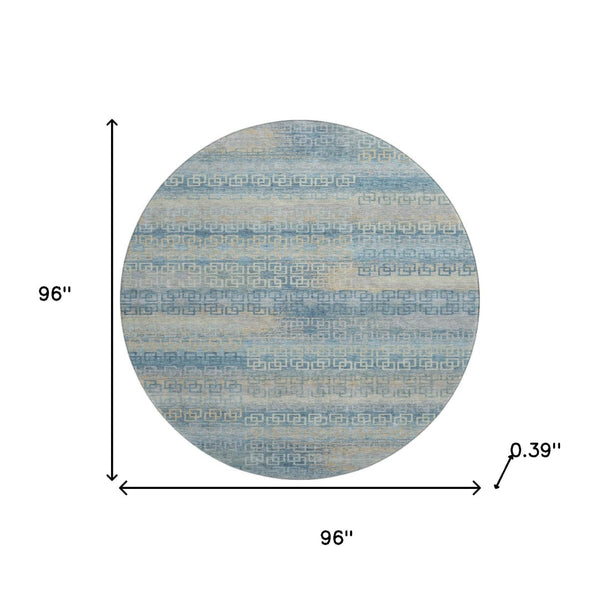 HomeRoots 8' X 10' Teal and Beige Striped Washable Area Rug with UV Protection for Stylish, Easy Care Living Spaces 715109