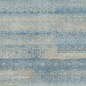 HomeRoots 9' X 12' Stylish Teal and Beige Striped Area Rug with UV Protection - Machine Washable & Durable! 715110