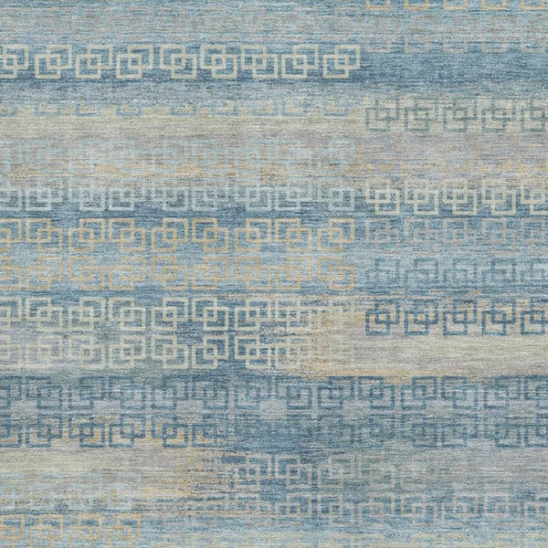 HomeRoots 9' X 12' Stylish Teal and Beige Striped Area Rug with UV Protection - Machine Washable & Durable! 715110