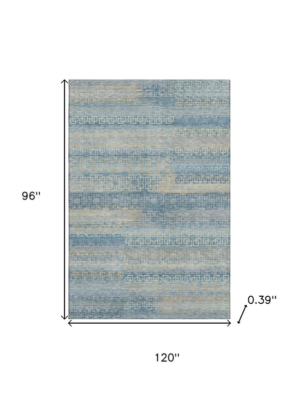 HomeRoots 9' X 12' Stylish Teal and Beige Striped Area Rug with UV Protection - Machine Washable & Durable! 715110