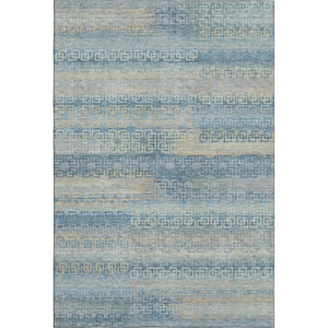 HomeRoots 10' X 14' Striped Washable Area Rug in Teal & Beige with UV Protection for Stylish Home Decor 715111