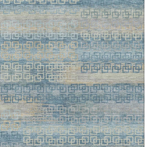 HomeRoots 10' X 14' Striped Washable Area Rug in Teal & Beige with UV Protection for Stylish Home Decor 715111