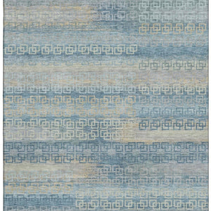 HomeRoots 10' X 14' Striped Washable Area Rug in Teal & Beige with UV Protection for Stylish Home Decor 715111