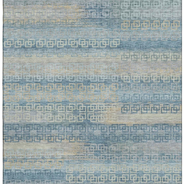 HomeRoots 10' X 14' Striped Washable Area Rug in Teal & Beige with UV Protection for Stylish Home Decor 715111