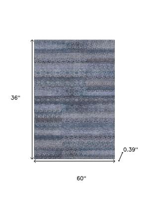 HomeRoots 5' X 8' Taupe and Blue Striped Area Rug – Washable, UV-Protected, Stain-Resistant for Active Homes 715113