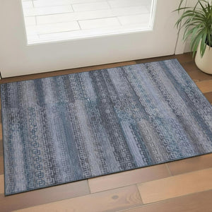 HomeRoots 5' X 8' Taupe and Blue Striped Area Rug – Washable, UV-Protected, Stain-Resistant for Active Homes 715113