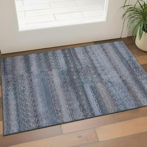 HomeRoots 5' X 8' Taupe and Blue Striped Area Rug – Washable, UV-Protected, Stain-Resistant for Active Homes 715113