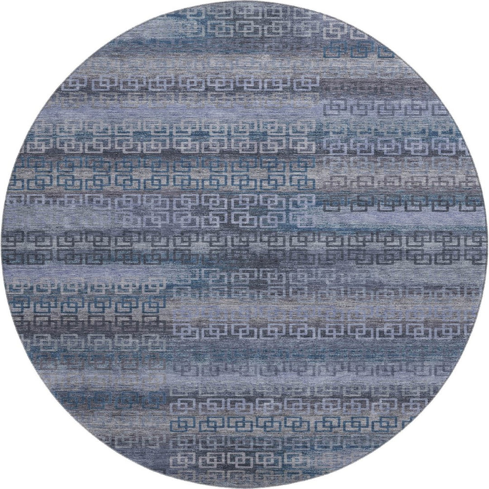 HomeRoots 8' X 10' Taupe and Blue Striped Washable Area Rug - Durable, UV-Protected, Stain Resistant & Stylish! 715115