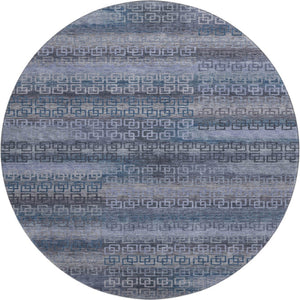 HomeRoots 8' X 10' Taupe and Blue Striped Washable Area Rug - Durable, UV-Protected, Stain Resistant & Stylish! 715115