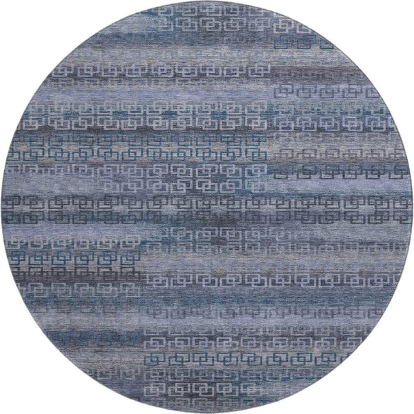 HomeRoots 8' X 10' Taupe and Blue Striped Washable Area Rug - Durable, UV-Protected, Stain Resistant & Stylish! 715115