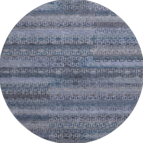 HomeRoots 8' X 10' Taupe and Blue Striped Washable Area Rug - Durable, UV-Protected, Stain Resistant & Stylish! 715115