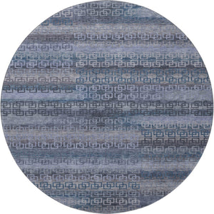 HomeRoots 8' X 10' Taupe and Blue Striped Washable Area Rug - Durable, UV-Protected, Stain Resistant & Stylish! 715115